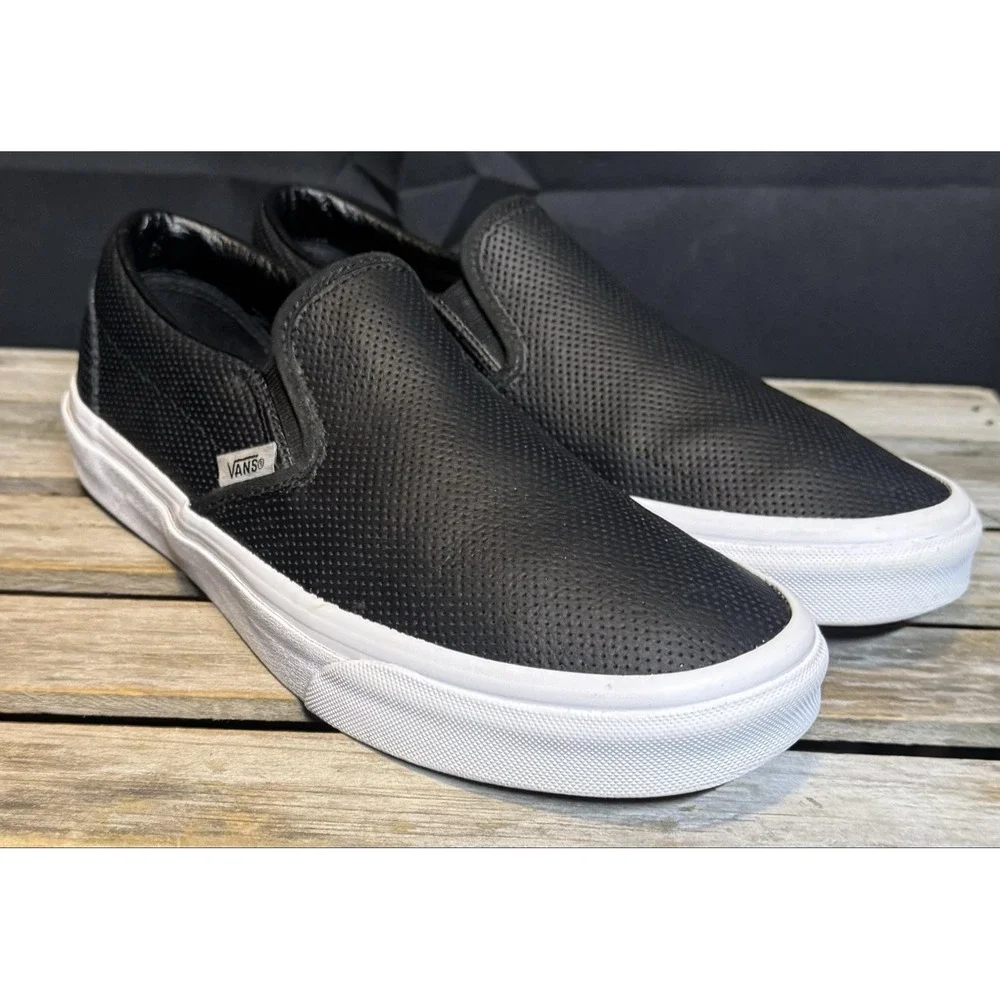Vans Slip-On Shoes Mens Size 8 Womens 9.5 Black Perforated Skate Sneakers